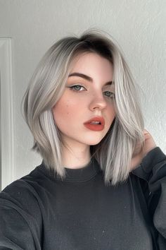 #hairstyleinspiration #hairtrends #hairgoals #hairstyleideas #hairinspo #hairtutorial #hairtransformation #hairdo #hairfashion #hairlove Rooted Silver Hair, Gray Shadow Root, Hairstyles For Silver Hair, Silver Bob Haircut, Ash Blonde Balayage Short, Silver Short Hair, Silver Hair Ideas, Gray Short Hair, Powerless Aesthetic