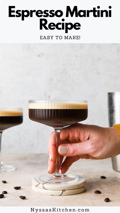 Let’s talk about how to make an espresso martini with both kahlua and vodka at home. This easy 5-minute espresso martini recipe is a bold and sweet cocktail with a foamy top that is a total crowd pleaser! It's the perfect after dinner drink made with a few simple ingredients (prepared instant coffee works well or hot espresso) and garnished with coffee beans. Creamy, extra easy, and totally dairy free! Espresso Martini Recipe Kahlua, Easy Espresso Martini, Easy Espresso, Martini Recipes Easy, Espresso Martini Ingredients, Espresso Vodka, Sweet Cocktail, Espresso Martini Recipe, After Dinner Drinks