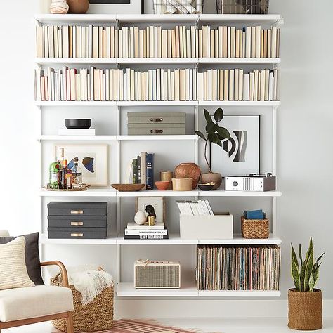 Bookshelf - Elfa Décor 6' Bookshelf - Wall Bookshelf | The Container Store Bookshelf Wall, Wall Bookshelf, Elfa Shelving, Decor Bookshelf, Shop Shelving, Bookshelves In Living Room, Bookshelf Organization, Shelving Solutions, Beautifully Organized