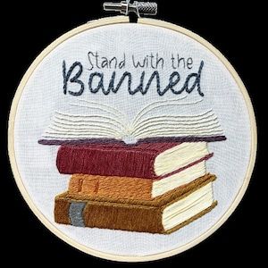 Book Spine Embroidery, Bookshelf Embroidery Pattern, Embroidery Books, Needlework Ideas, Book Spine, Embroidery Book, Banned Books, Modern Embroidery, Cross Stitching