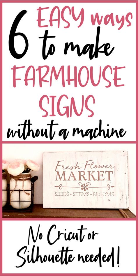 If you love farmhouse signs but don't have an expensive machine like a Cricut or Silhouette, you can still make them! Keep reading to learn how to make farmhouse signs using 6 different methods, without a machine or using vinyl! These are easy DIY signs that can be done even by beginners! Tutorials are all in the post, for each method! Learn how now if you love rustic or farmhouse home decor! Fun & beautiful crafts! #ahundredaffections Farmhouse Sign Svg Free, How To Make Farmhouse Signs, Handmade Signs Diy, How To Make Signs On Wood, How To Use Vinyl Without Cricut, Farmhouse Diy Signs, Cricut Sign Ideas Vinyl Lettering, Diy Wooden Signs For The Home, How To Make Stencils Without A Machine