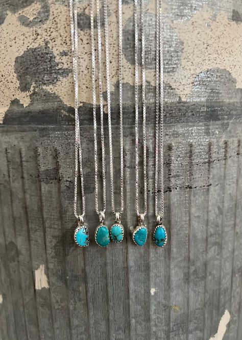 * Genuine turquoise & sterling silver  * Chain is 16" * Every turquoise nugget is slightly different Real Turquoise Necklace, Sterling Silver Turquoise Jewelry, Simple Turquoise Necklace, Turquoise Sterling Silver Necklace, Dainty Turquoise Necklace, Turquoise Jewelry Aesthetic, Punchy Jewelry, Real Turquoise Jewelry, Western Fashion Jewelry