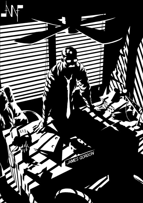 Batman Noir Art, Noir Comic Art, Noir Comic, Commissioner Gordon, Noir Detective, Comic Layout, Graphic Novel Art, Dc Characters, Black And White Illustration