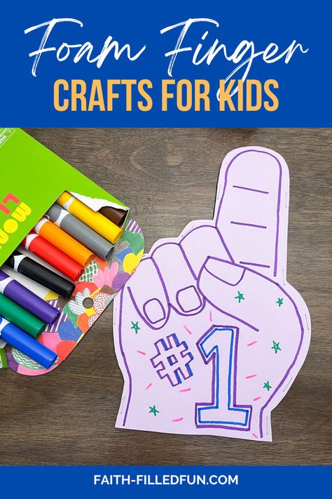 diy foam finger Super Bowl/football themed craft for kids Foam Finger Craft, Diy Foam Finger, Finger Craft, Super Bowl Crafts, Super Bowl Activities, Bowl Craft, Easy Super Bowl, Football Crafts, Foam Finger