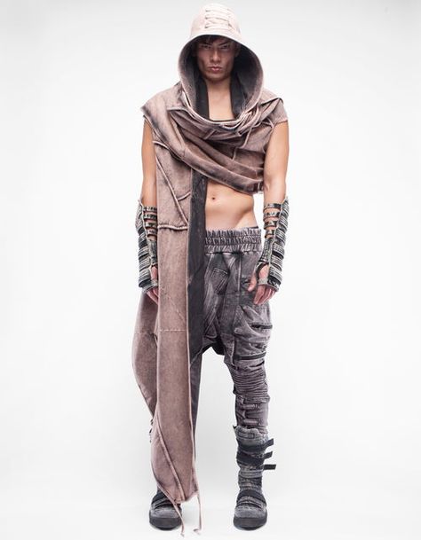 Desert Aesthetic Fashion, Desert Outfit, Cochella Outfits, Rave Fits, Apocalyptic Fashion, Desert Fashion, Hooded Robe, Concept Clothing, Set Outfits