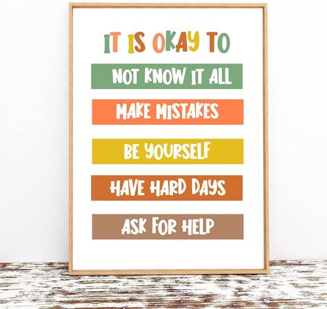 Just in! This unique Comforting Children's pastel print, Classroom art, Kids print, Children's poster, Pastel print, Children's bedroom, Affirmation (A3) for £4. Boho Classroom Decor, Boho Classroom, Classroom Wall Decor, Art Playroom, It Is Okay, Decor Classroom, Classroom Quotes, A4 Frame, Classroom Art