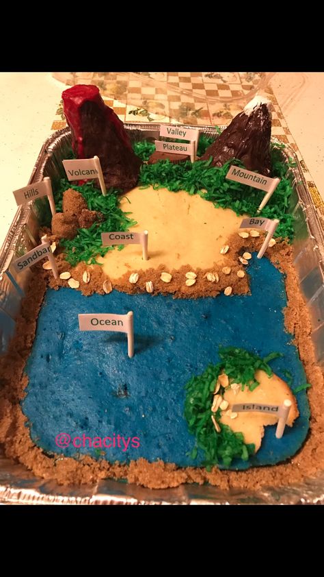 Edible Landform Project Landform Projects, Volcano Projects, Diarama Ideas, Geography Project, Social Studies Projects, Geography For Kids, 4th Grade Social Studies, Landform, Homeschool Social Studies