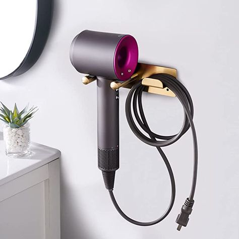 Dyson Blow Dryer, Mini Dryer, Hair Dryer Organizer, Blow Dryer Holder, Bathroom Gold, Bathroom Sink Organization, Hair Dryer Storage, Wall Mounted Hair Dryer, Hair Tool Organizer