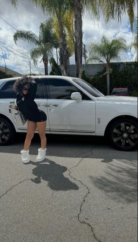 Baddie aesthetic , White cars , white boots , black shorts  , curly hairstyles , motion White Cars, Baddie Aesthetic, Aesthetic White, White Car, White Boots, Curly Hairstyles, Boots Black, Black Shorts, West Coast