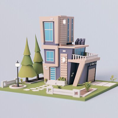 House Design Cartoon, Blender Architecture, Home Gym Design Garage, 3d House, Isometric Art, Low Poly Models, House Illustration, Fantasy House, 3d Cartoon