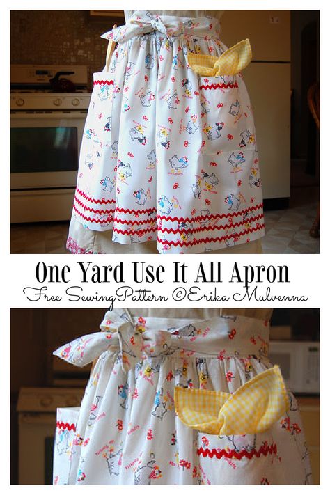 Use It All Half Apron Free Sewing Pattern | Fabric Art DIY Sewing Projects Apron, Waist Apron Pattern Free, Craft Apron Pattern Free, Half Yard Fabric Projects, Diy Vintage Apron, Half Apron Pattern Free Easy, Apron Diy Patterns Free Sewing, Homemade Aprons Patterns, Apron Free Sewing Pattern