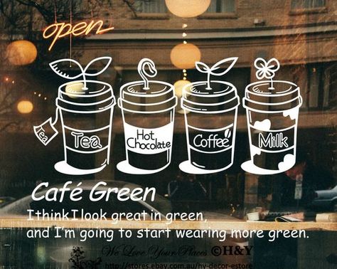 10 creative large format stickers for cafes Cafe Window, Cake Coffee, Window Signs, Vinyl Decor, Vintage Cafe, Shop Equipment, Coffee Shop Design, Coffee Stickers, Cafe Menu