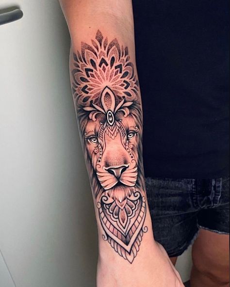 Lion Tattoo Mandala, Mandala Lion Tattoo, Dotwork Tattoo Mandala, Mandala Tattoos For Women, Lion Mandala, Wolf Tattoos Men, Tattoo Mandala, Tattoo Feminina, Wolf Tattoos