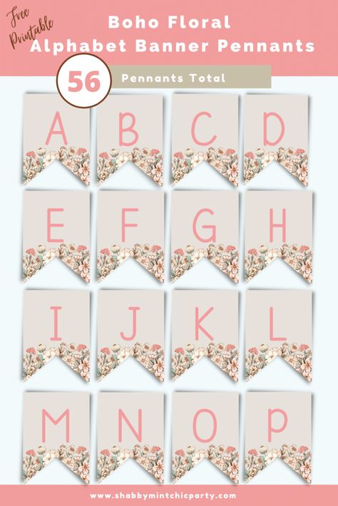 Floral Banner Printable, Banner Alphabet Printable Letters, Alphabet Banner Free Printable, Free Banner Printables, Happy Birthday Banner Printable Free, Free Birthday Clipart, Farmhouse Beach Decor, Easter Basket Template, Basket Template