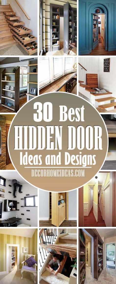 30 Clever Hidden Door Ideas That Are Practical and Fun | Decor Home Ideas Room With Doors On Every Wall, Hidden Door Bookcase Hinges, Secret Entry Hidden Rooms, Secret Passages And Hidden Rooms, How To Make Hidden Door, Secret House Features, Hidden Pocket Door Ideas, Armoire Hidden Door, Hidden Doors In Walls Diy