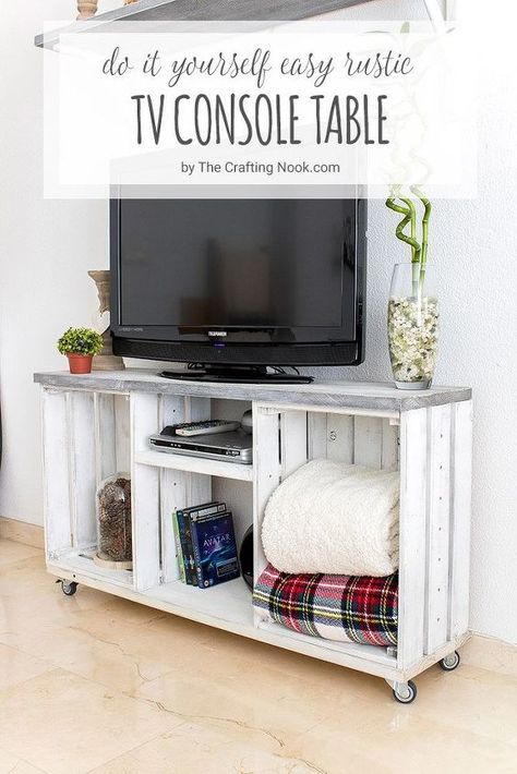 diy easy rustic tv console table Rustic Tv Console, Tv Consoles, Diy Console Table, Tv Unit Furniture, Tv Console Table, Diy Tv Stand, Diy Tv, Diy Furniture Easy, Tv Console