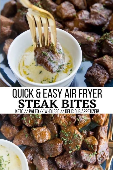 Steak Cubes In Air Fryer, Air Fried Beef Tips, Beef Tips Air Fryer Recipes, Beef Top Round Steak Recipes Air Fryer, Air Fryer Cube Steak Recipes Easy, Air Fryer Garlic Steak Bites, Steak Tips Air Fryer, Steak Bites With Garlic Butter Air Fryer, Garlic Butter Steak Bites Air Fryer