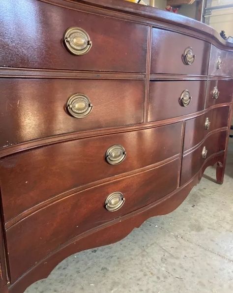 Dresser Makeover | Hometalk Redo Antique Dresser, Refinished Mahogany Dresser, Diy Antique Dresser Makeover, Colonial Dresser Makeover, Refurnished Dresser Wood, Mahogany Dresser Makeover, Refinish Cherry Furniture, Cherry Wood Dresser Makeover, Curved Dresser Makeover