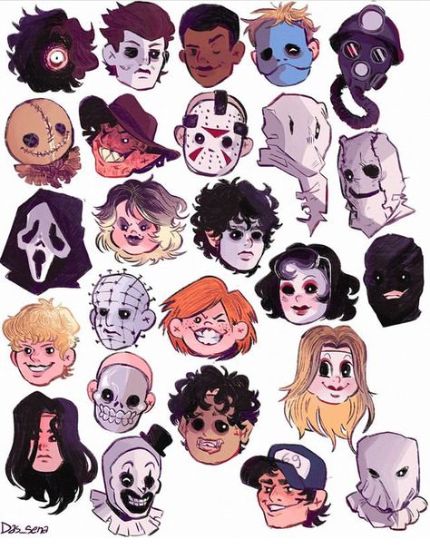 Horror Movie Killers Fanart, Horror Movies Drawing, Horror Movie Characters Art, Horror Movie Fanart, Horror Movie Slashers, Slasher Mask, Horror Movie Drawings, The Slashers, Christmas Character Design