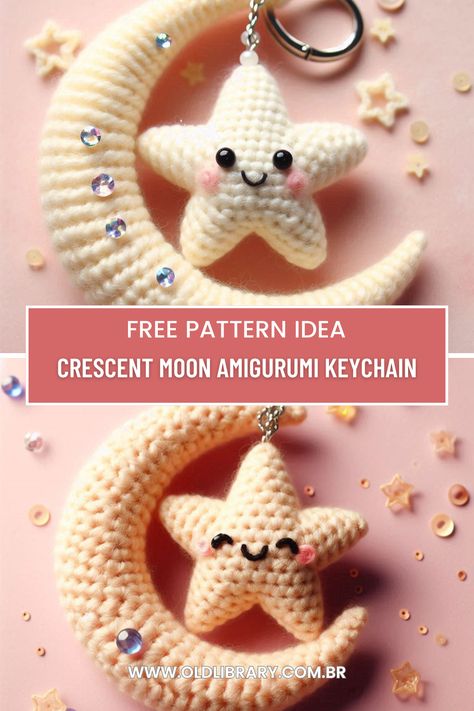 Create a charming crescent moon amigurumi keychain with this easy crochet pattern. Perfect for gifts or a personal celestial touch! Amigurumi Moon Free Pattern, Crochet Crescent Moon Pattern Free, Crochet Moon Keychain, Crochet Moon Pattern Free, Moon And Stars Crochet, Crochet Crescent Moon, Amigurumi Keychain Free Pattern, Moon Crochet Pattern, Celestial Crochet