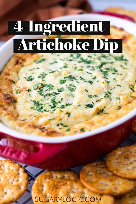 Say goodbye to complicated appetizers and hello to this 4-Ingredient Artichoke Dip. The secret to this easy appetizer recipe lies in jarred marinated artichokes. The dip is ready in minutes and perfect for gatherings or a cozy night in. Simple Artichoke Dip, Hot Artichoke Dip Recipe, Artichoke Dip Recipe Easy, Baked Artichoke Dip, Artichoke Dip Easy, Fancy Appetizer Recipes, Best Spinach Artichoke Dip, Marinated Artichokes, Hot Artichoke Dip