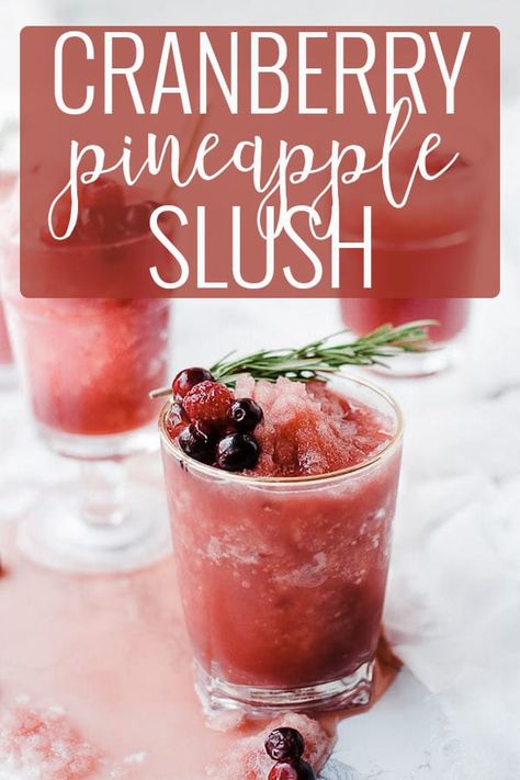 Thanksgiving Slush Drink, Christmas Slush Punch, Rum Slush Recipe Frozen, Christmas Slush Mocktail, Cranberry Slush Recipe, Holiday Slush Recipes, Christmas Slush Recipes, Cranberry Pineapple Punch, Christmas Slush