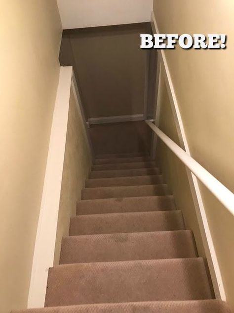 Stairway To Basement Decorating, Shiplap Basement Stairwell, Decorating Closed Stairway Walls, Narrow Stairs Decor, Above Stairwell Decor, Ledge On Staircase, Small Narrow Staircase Ideas, Staircase Walls On Both Sides, How To Brighten A Dark Stairwell