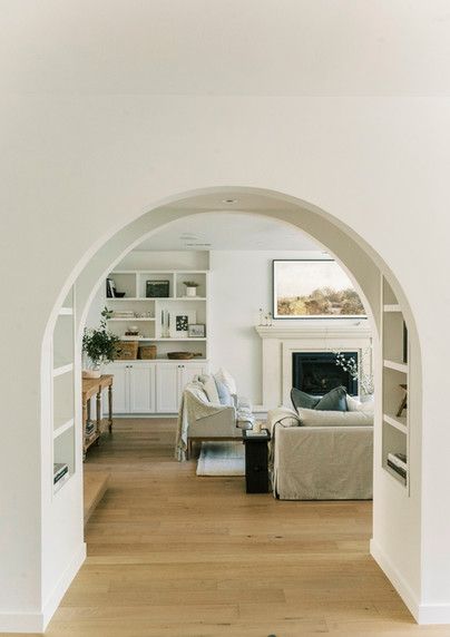 Foreman Archway With Doors, Large Archways In Homes, Above Archway Decor, Archway Closet, Archway Bookshelf, Arch Ideas For Living Room, Internal Archways, Rounded Archways In Homes, Drywall Archway