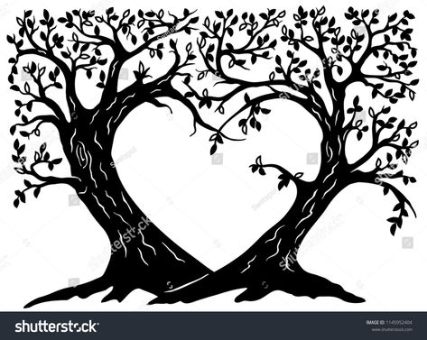 Tree With Hearts Drawing, Family Tree Drawing, Boom Kunst, Silhouette Tree, Trees Silhouette, Tree Heart, Valentine Tree, Wedding Tree, Valentine Wishes