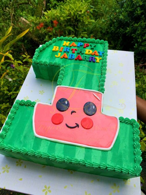 Coco Melon Birthday Cakes, Cocomelon Number Cake, Coco Melon Cake Ideas, Cocomelon Birthday Cake, Number 1 Cake, Grinch Cake, Custom Treats, Cocomelon Cake, Melon Cake