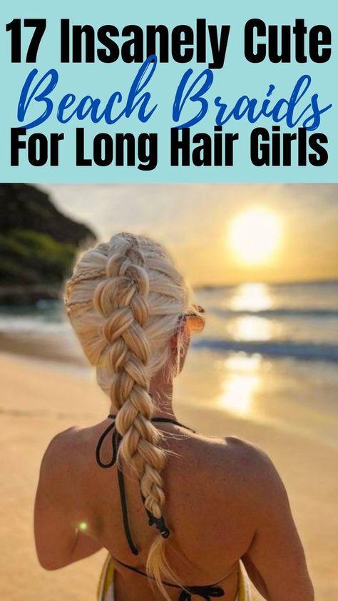 beach braid hairstyles Beach Braid Hairstyles, Beach Hair Dos, Beach Hair Updo, Summer Beach Hair, Wavy Hair With Braid, Easy Beach Hairstyles, Beach Braids, Boho Braid, Wavy Hair Overnight