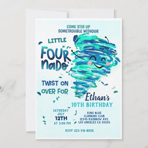 Fournado Invitation  Zazzle Second Birthday Ideas, Bday Invitations, Fourth Birthday, Second Birthday, Birthday Numbers, Boy Birthday Parties, Boy Party, 10th Birthday, 2nd Birthday Parties