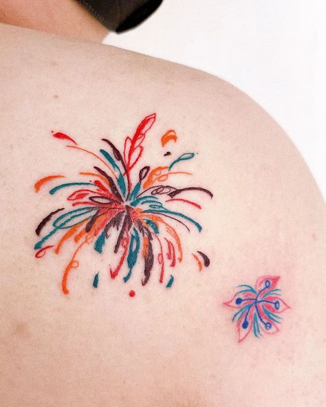 Firework tattoo ideas Fireworks Tattoo Ideas, Octopus Tattoo Ideas, Simple Tattoos For Men, Watercolor Fireworks, Firework Tattoo, Fine Line Art, Best Fireworks, Underwater Scenes, Fireworks Design