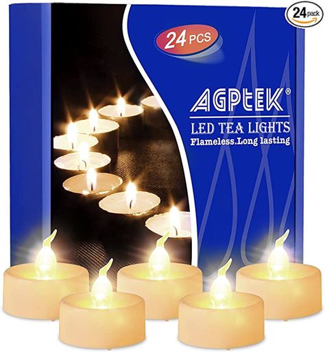 Amazon.com: AGPTEK Timer Flickering Tea Lights 24 Pack Flickering LED Candles with Timer Battery Operated Flameless Tealight Candles for Wedding Holiday Party Home Decoration Warm White: Home & Kitchen Realistic Candles, Fake Candles, Flameless Tea Lights, Party Home Decoration, Battery Operated Tea Lights, Tealight Candles, Flameless Led Candles, Led Tea Lights, Electric Candles