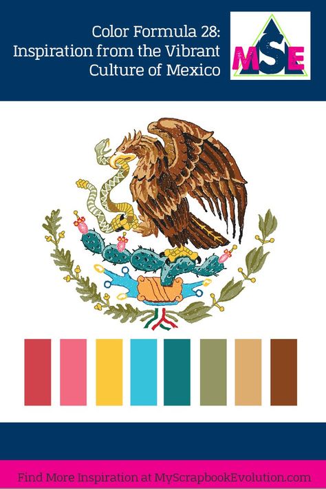 Color Formula 28: Inspiration from the Vibrant Culture of Mexico, a color palette from My Scrapbook Evolution Color Palette Mexican Style, Color Palette Mexico, New Mexico Color Palette, Modern Mexican Color Palette, Mexico Color Palette, Mexican Color Scheme, Mexican Color Palette, Garage Mural, Mexican Inspiration