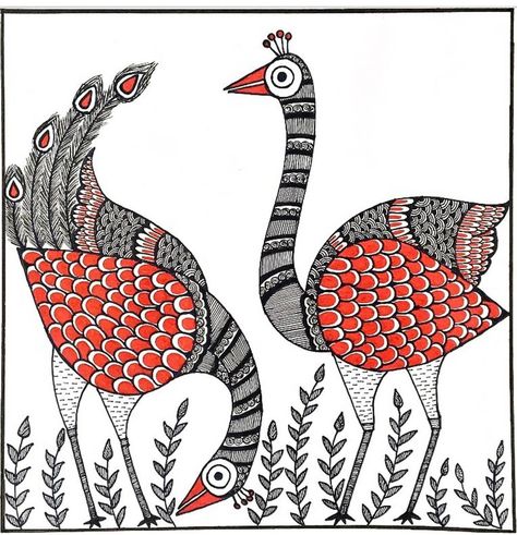 Gonda Art, Madhubani Peacock, Madhubani Border, Madhubani Paintings Peacock, Mithila Painting, Gond Painting, Rajasthani Art, Madhubani Paintings, Gold Art Painting