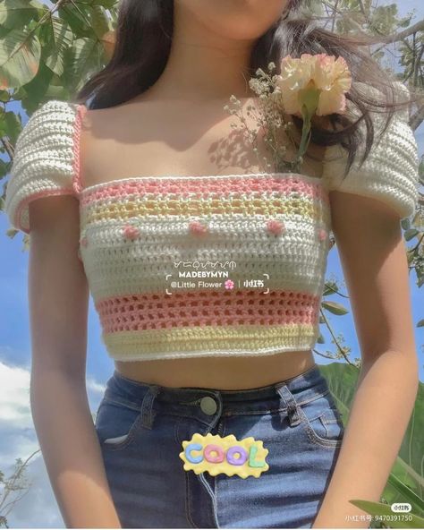 Crochet Crop Top Outfit, Crochet A Crop Top, Quick Easy Crochet, Crochet Sweater Design, Crochet Top Outfit, Crochet Ladies Tops, Crochet Tops Free Patterns, Crochet Business, Crochet Clothing And Accessories