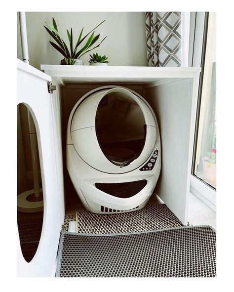 Litter Robot Compatible Covers That Look Just Like Furniture Litter Robot Cover, Litter Robot Furniture, Small Laundry Room Cat Litter Box Ideas, Laundry Room Litter Box Ideas, Litter Robot Cabinet Diy, Litter Robot Enclosure, Cat Litter Robot, Cat Litter Enclosure, Cat Litter Box Ideas Hidden