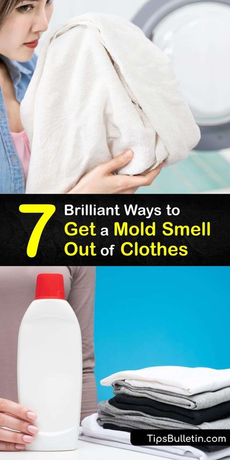 Discover ways to remove a musty smell from clothes and leave them with a fresh scent. Clothing gets a mildew or musty odor from being damp too long or mold spores in the washing machine. White vinegar, baking soda, and hot water eliminate the bad smell. #howto #remove #mold #smell #clothes How To Remove Mold Stains From Clothes, Musty Smell Out Of Clothes, How To Get Rid Of Mildew Smell Clothes, How To Get Bo Smell Out Of Shirts, How To Get Rid Of Musty Smell In Towels, Mold On Clothes, How To Get Mildew Smell Out Of Washer, How To Get Rid Of Mildew Smell In Towels, Remove Mold Stains