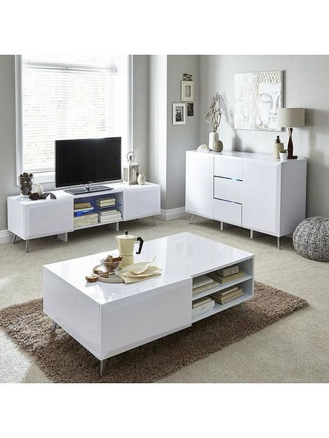 Xander High Gloss Coffee Table | very.co.uk Gloss Sideboard, Large Tv Unit, Tv Stand With Led Lights, Let There Be Light, Colored Led Lights, Large Sideboard, Blue Led Lights, Living And Dining Room, Metal Drawers