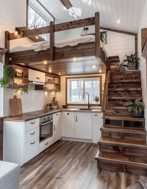 Loft Type House, Diy Tiny House, Small Tiny House, Shed Home, Shed To Tiny House, Tiny House Layout, Tiny House Loft, Building A Tiny House, Small Modern Home