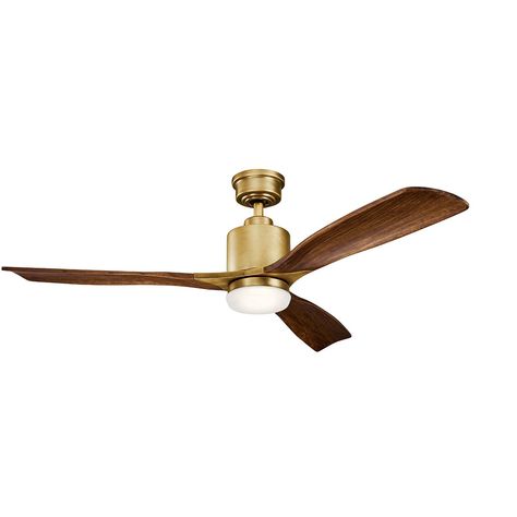 Ridley II LED 52" Fan Natural Brass Brass Ceiling Fan, 52 Inch Ceiling Fan, 3 Blade Ceiling Fan, Brass Ceiling, Oil Brush, Kichler Lighting, Cool Floor Lamps, Led Ceiling Fan, Fan With Light