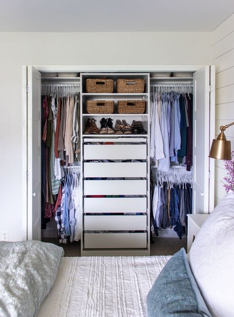 Small Closet Remodel, Small Closet Makeover, Small Master Closet, Small Closet Design, Ikea Pax Closet, Pax Closet, Closet Small Bedroom, Organized Closet, Blue Interiors