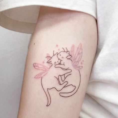 Hugging Cats, Soft Tattoo, Hello Kitty Design, Pink Tattoo, Bunny Tattoos, Fantasy Tattoos, Petite Tattoos, Cute Little Tattoos, Cute Tiny Tattoos