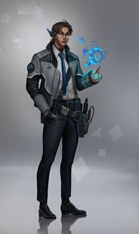 "Engineer" by Jeong hwa Yang Star Wars Engineer Character Art, Government Agent Character Design, Dnd Sci Fi Character, Futuristic Engineer Character, Engineer Oc Male, Technomancer Character Design, Modern Mage Character Design, Dnd Sci Fi, Sci Fi Character Design Male Concept Art