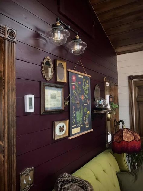 Nocturne Shade, Plum Walls, Purple Living Room, Living Space Decor, Modern Rustic Homes, Dark Home Decor, Dark Home, House Interior Decor, Paint Colors For Home