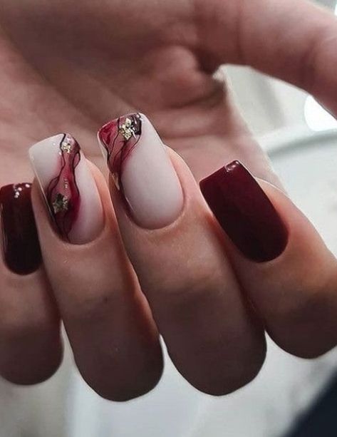 Nail Designs And Colors, Deep Red Nails, Holiday Acrylic Nails, Ballet Nails, Marble Nail Designs, Weak Nails, Red Marble, Nude Nail Designs, Floral Nail Designs