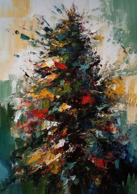 Abstract Oil Painting Print - Vibrant Christmas Tree Art 5" x 7" | eBay Christmas Art Painting Acrylic Abstract, Christmas Tree Abstract Art, Christmas Paintings Abstract, Abstract Christmas Painting Acrylic, Christmas Abstract Paintings, Abstract Christmas Tree Painting, Abstract Winter Painting, Acrylic Christmas Cards, Painted Christmas Cards Acrylics