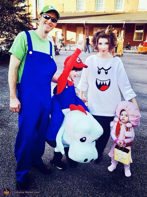 Mario Brothers Family Costumes Diy, Super Mario Ghost Costume, Bobomb Mario Costume, Mario Bro Family Costume, Nintendo Family Costume, Mario Party Family Costume, Mario Characters Costumes Women, Easy Super Mario Costumes, Mario Kart Family Halloween Costumes