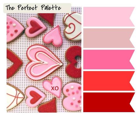 {Happy Valentine's Day}: A Palette of Reds   Pinks Valentine Colors, Happy V Day, Valentines Day Cookies, Valentine Coloring, Valentine Cookies, Perfect Palette, Holiday Colors, Valentines Day Decorations, Color Swatches